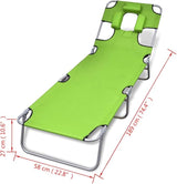 Folding Green Sun Lounger 74.4"x22.8"x10.6" Steel Chaise, Adjustable Tanning Chair w/Head Cushion, UV Fabric - Photo 2