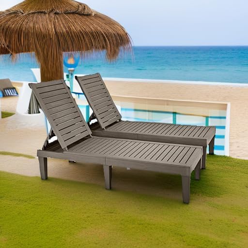 YITAHOME Chaise Outdoor Lounge Chairs with Adjustable Backrest, Multi-Functional Patio Loungers Easy Assembly & Lightweight, Waterproof Poolside Chaise Lounge with 265lbs Capacity, Set of 2, Taupe