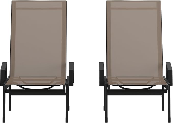 Flash Furniture Brazos Set of 2 Adjustable Chaise Lounge Chairs with Arms, All-Weather Outdoor Five-Position Recliners - Photo 1