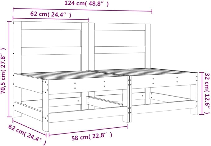 Rustic White Outdoor Sectional Sofa Unit 24.4" Square Solid Pine Wood Modular Patio Couch for Garden Balcony