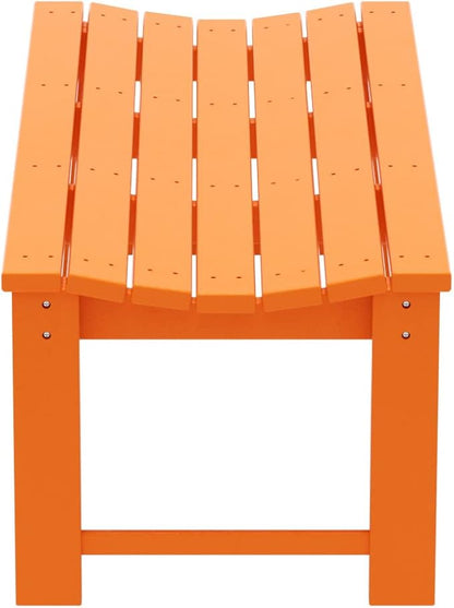 WO Home Furniture Outdoor 46" Backless HDPE Adirondack Bench, Poly Lumber Seat for Patio, Backyard, Balcony, All Weather Resistant with UV Protection, Orange