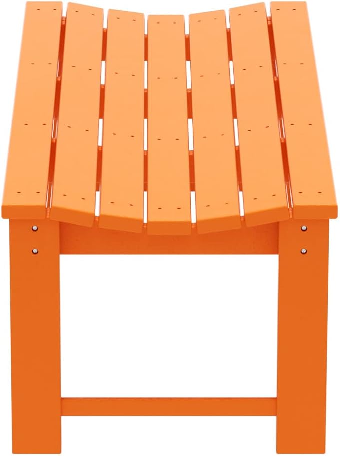 Costaelm Outdoor Benches Weatherproof, All Weather Resistant Park Bench Poly Lumber Backless Garden Bench Seat for Entryway Front Porch, Orange