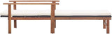 Black Poly Rattan Outdoor Chaise Lounge 78.7 inch Reclining Beach Chair with Acacia Frame & Cream Cushion for Patio - Photo 3