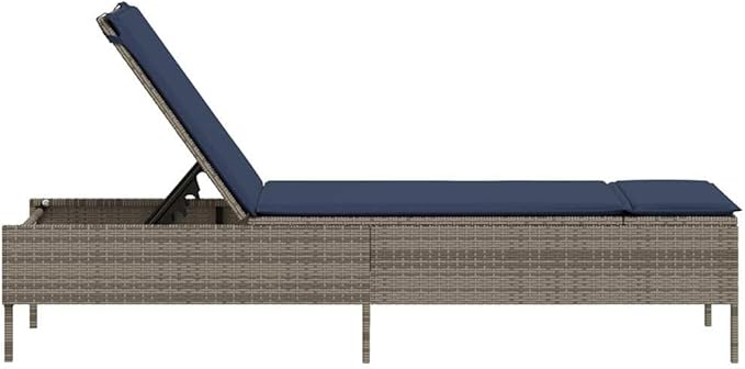 Adjustable Patio Sun Lounger with Cushion, Gray PE Rattan Outdoor Chaise Lounge Chair for Garden Balcony Poolside - Photo 7