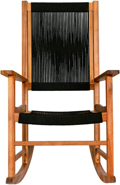 East Green Hudson Modern Outdoor Rocking Chair with Black Rope Accents - Wooden Porch Rocker Crafted from Weather-Resistant Acacia Wood