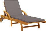 Solid Acacia Wood Sun Lounger Set of 2, Brown and Dark Grey - Photo 4