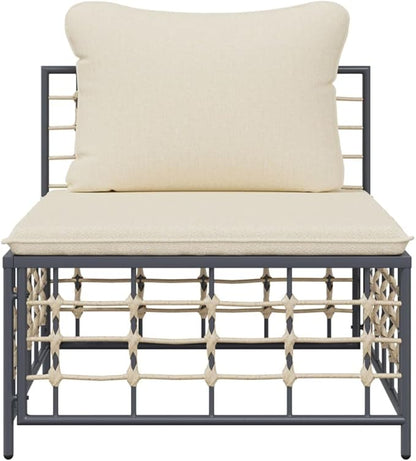 Metal Frame Outdoor Chairs,Garden Decorative Chairs,Reading Relaxation Chair,for Deck,Backyard,Porch,Patio Middle Sofa with Beige Cushions Poly Rattan
