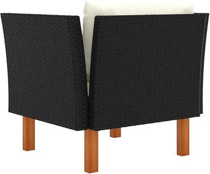 Outdoor Patio Sofa 25.4x28.5x26.4 in, Black PE Rattan, Removable Cushions, Steel Frame, Eucalyptus Legs, Garden Lounge Chair