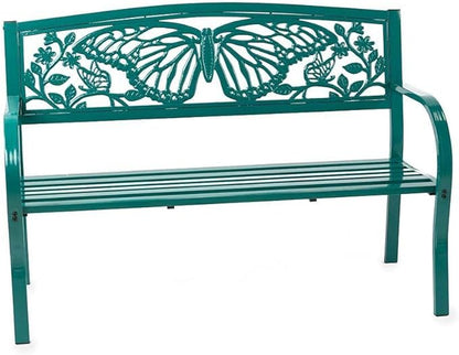Wind & Weather Teal Iron Butterfly Garden Bench 4-Feet Wide by 2.75-Feet High by 1.75-Feet Deep Sturdy, Powder-Coated Bench for All Seasons, Adds Pop of Gorgeous Color to Your Garden