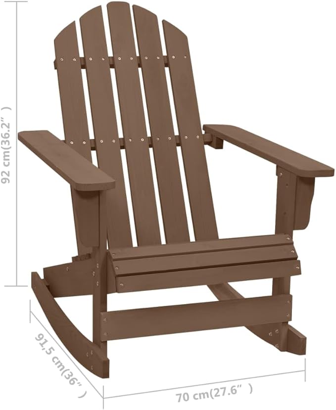 Vintage Garden Rocking Chair Natural Brown Hardwood Pine Medium Outdoor Furniture with Ergonomic Armrests and Backrest - Photo 2