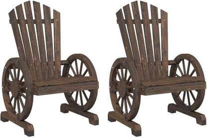 Garden Adirondack Chair Set of 2 Burnt Wood Solid Fir Wood Medium, Ergonomic Outdoor Seating with Wide Armrests for Patio Garden Balcony, Durable Weather Resistant Rustic