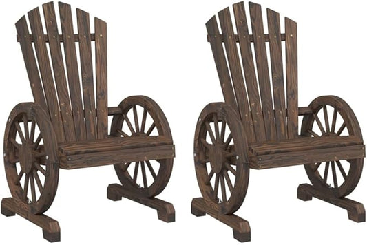 Garden Adirondack Chair Set of 2 Burnt Wood Solid Fir Wood Medium, Ergonomic Outdoor Seating with Wide Armrests for Patio, Rustic Weather-Resistant Furniture for Garden