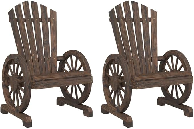 Solid Fir Wood Adirondack Chairs 2-Piece Set with Burnt Finish for Patio Garden Backyard Outdoor Seating Furniture - Photo 2
