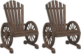 Solid Fir Wood Adirondack Chairs 2-Piece Set with Burnt Finish for Patio Garden Backyard Outdoor Seating Furniture - Photo 2