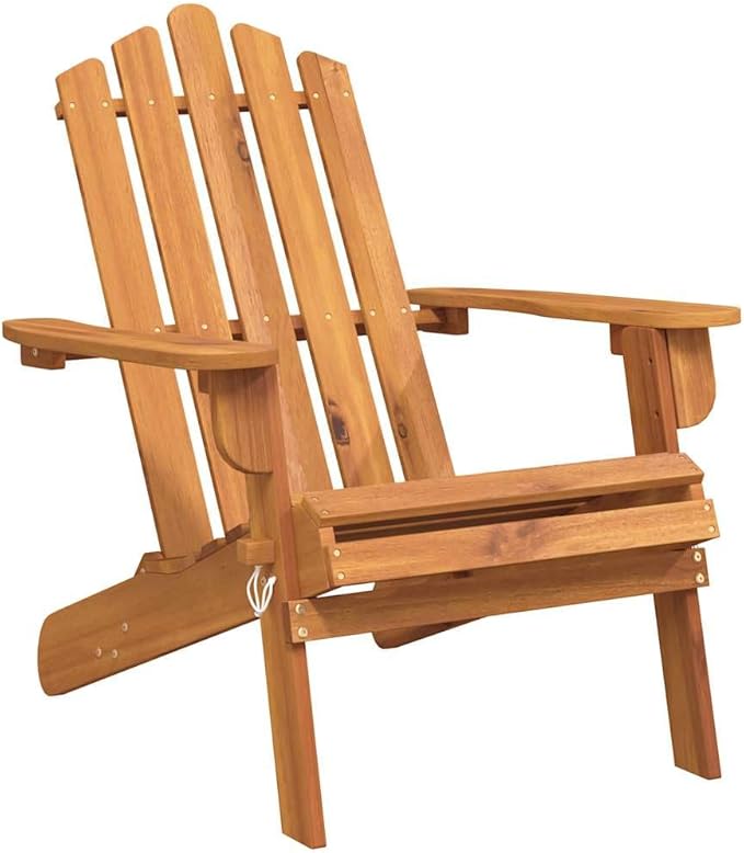 Solid Acacia Wood Adirondack Chair Set of 2, Natural Finish Foldable Outdoor Furniture for Patio Garden - Photo 3
