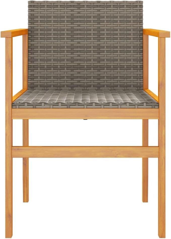 Patio Chairs 2 pcs Gray Poly Rattan&Solid Wood Sillas para Patio Lawn Chairs for Dining Table Garden Chair for Picnic Study Courtyard Living Room