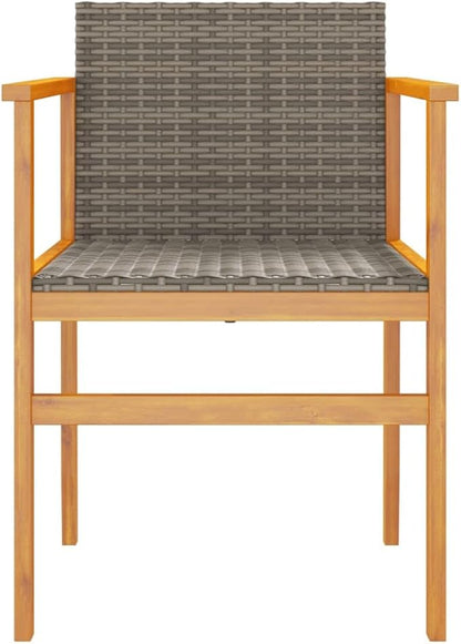 Patio Chairs 2 pcs Gray Poly Rattan&Solid Wood Sillas para Patio Lawn Chairs for Dining Table Garden Chair for Picnic Study Courtyard Living Room
