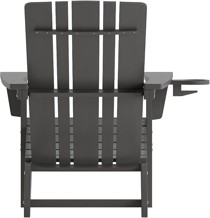 Flash Furniture Halifax Adirondack Chairs with Cup Holders, Weather Resistant Poly Resin Adirondack Chairs, Set of 2, Gray