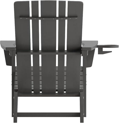 Flash Furniture Halifax Adirondack Chairs with Cup Holders, Weather Resistant Poly Resin Adirondack Chairs, Set of 2, Gray