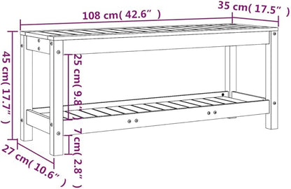 Black 2-Seater Outdoor Garden Bench 42.5"x13.8"x17.7" Solid Pine Wood Storage Seating for Patio, Porch, Balcony and Backyard
