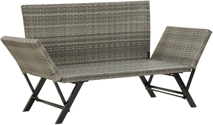 Industrial Style ,Patio Bench,Outdoor Bench,Garden Bench,Park Bench,Front Porch Chair,for parks,Patio,Garden,Front Porch ,Lawn,Balcony,Backyard,Poolside,Terrace,with Cushions 69.3" Gray Poly Rattan
