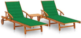 Wooden Sun Lounger Set with Green Cushions 4 Pieces Adjustable Backrest and Armrests Foldable Acacia Wood Outdoor - Photo 1