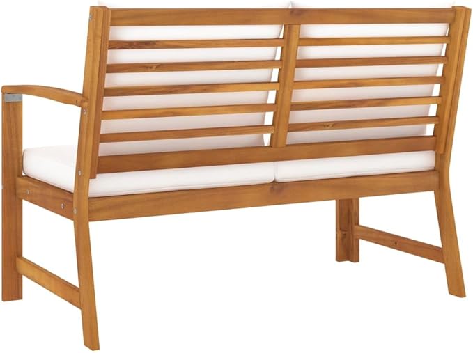 45.1" Acacia Wood Patio Bench with Cream Cushions Outdoor Sectional Furniture Set for Backyard Balcony Garden Seating - Photo 5