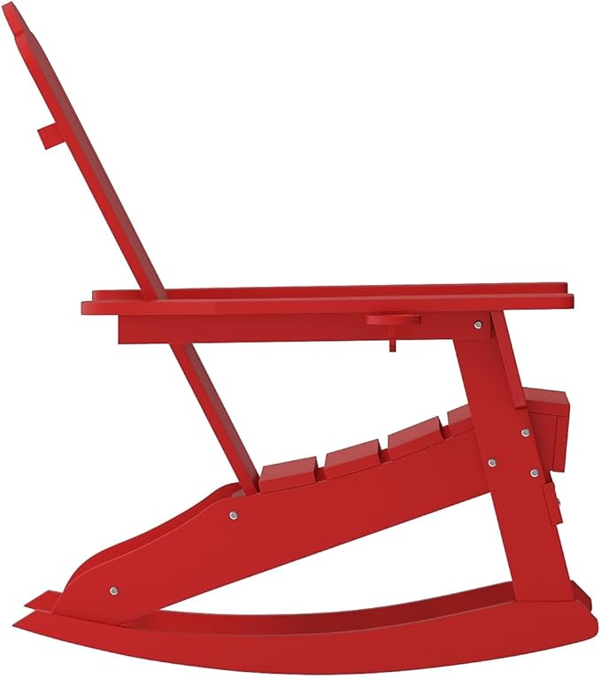 Flash Furniture Newport Adirondack Rocking Chairs with Cup Holder, Weather Resistant Poly Resin Adirondack Rocking Chairs, Set of 2, Red