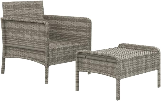 2-Piece Patio Lounge Set with Cushions Gray Poly Rattan Outdoor Furniture Set for Balcony Porch Backyard Garden Modern - Photo 4