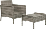 2-Piece Patio Lounge Set with Cushions Gray Poly Rattan Outdoor Furniture Set for Balcony Porch Backyard Garden Modern - Photo 4