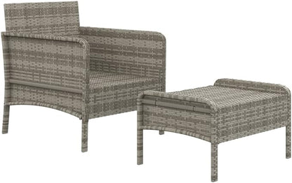 2-Piece Patio Lounge Set with Cushions Gray Poly Rattan Outdoor Furniture Set for Balcony Porch Backyard Garden Modern Seating