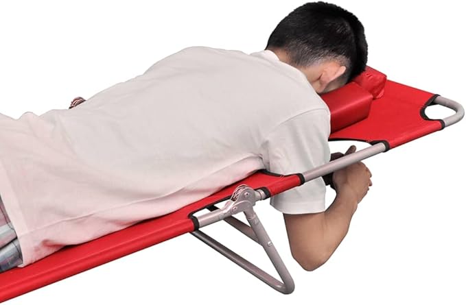 Red Folding Sun Lounger Outdoor 74.4" Long Powder-Coated Steel Frame Adjustable Headrest Portable Beach Patio Poolside - Photo 5