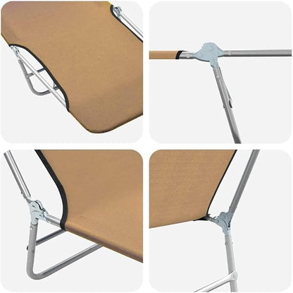 Folding Taupe Sunlounger, Set of 2, 71.7"x22", Steel Frame, Oxford Fabric, Adjustable Backrest & Armrest, 265 lb, Patio Pool Garden