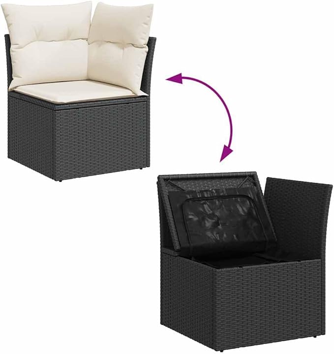 Modular Outdoor Garden Sofa with Removable Zippered Cover in Black and Cream White, Durable Powder-Coated Metal Frame for Patio Balcony