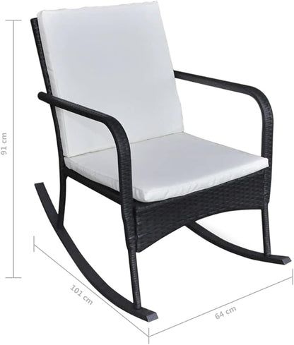 Terrace Garden Outdoor Sun Lounger,Home Lunch Breathable Leisure Chair,Outdoor Rocking Chair Black Poly Rattan