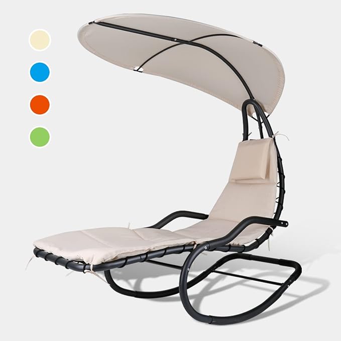 Outdoor Hammock Rocking Chaise Lounge Swing Chair, with Stand and Canopy, Porch Swing w/Soft Cushion Removable Headrest - Photo 3