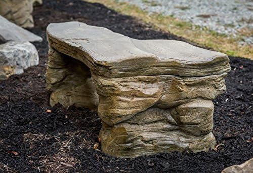 Cast Stone Petrified Rock Bench, Outdoor Garden Patio Bench 3 Piece Hand Sculpted Rustic Garden Bench Outdoor Decor