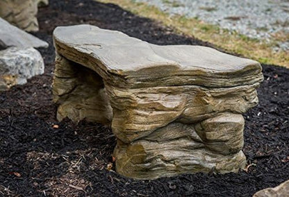 Cast Stone Petrified Rock Bench, Outdoor Garden Patio Bench 3 Piece Hand Sculpted Rustic Garden Bench Outdoor Decor