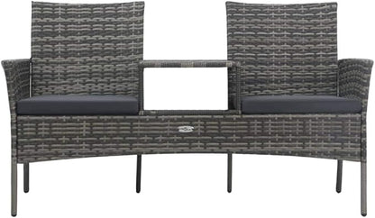 Garden Bench Deck Bench 2-Seater Patio Sofa with Tea Table Poly Rattan Anthracite