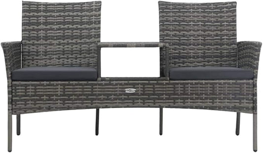 Garden Bench Deck Bench 2-Seater Patio Sofa with Tea Table Poly Rattan Anthracite