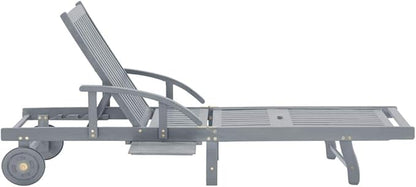 Outdoor Chaise Lounge,Sunbathing Chairs for Adults,Sunbathing Chairs for Adults,Reclining Beach Chairs for Adults Lay Flat,Patio Sun Lounger Gray Solid Acacia Wood