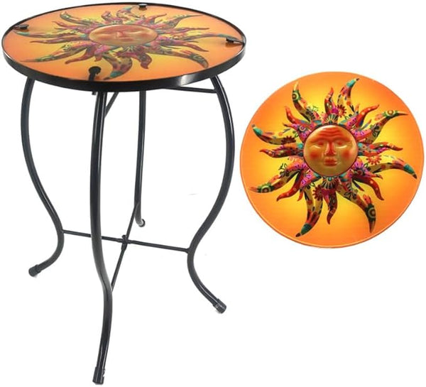 12 Inch Round The Sun Glass Side Table, Patio Small Table, Outdoor Side Table, Outdoor Bar Table - Photo 1