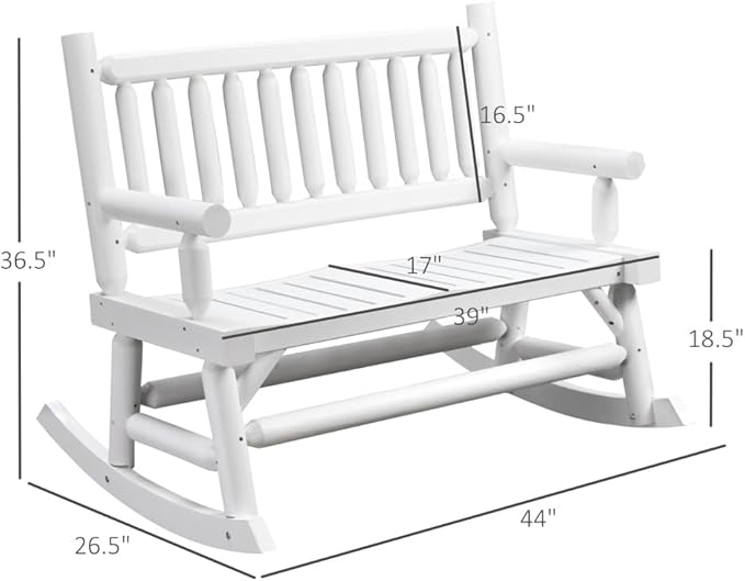Heavy Duty Wooden Loveseat Rocker with Curved Seat Design for Patio Backyard Garden Use