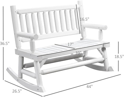 Heavy Duty Wooden Loveseat Rocker with Curved Seat Design for Patio Backyard Garden Use