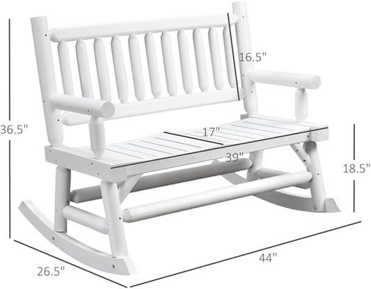 Heavy Duty Wooden Loveseat Rocker with Curved Seat Design for Patio Backyard Garden Use