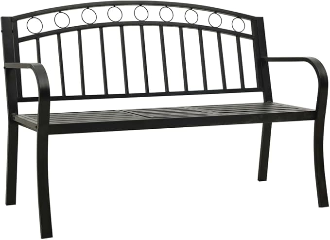 Outdoor Garden Bench with Integrated Table, 2-Person Metal Patio Seating, Durable Powder-Coated Steel Loveseat for Backyard, Balcony, and Terrace, Black