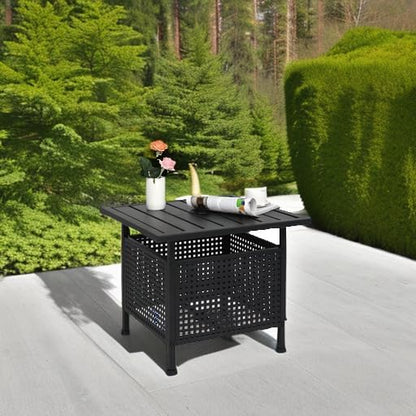 VINGLI Outdoor Side Table with Umbrella Hole 1.57" Umbrella Stand Table, Metal Patio Side Table Coffee Table End Table for Garden, Pool, Deck