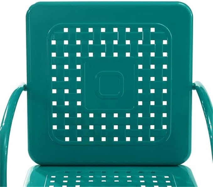 Pemberly Row 3 Piece Metal Outdoor Chair Set, Turquoise Gloss Finish, Retro Patio Furniture with Basket Weave Design, Cantilever Base Chairs and Pedestal Side Table, Weatherproof for Small Outdoor