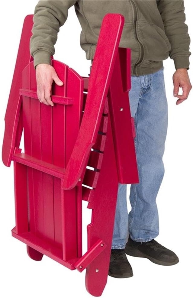 Pemberly Row All-Weather Resin Folding Adirondack Chair, 37" H x 29" W x 32" D, UV-Protected HDPE Plastic, Red Finish, Scratch Resistant, Outdoor Patio or Porch Seating