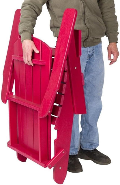 Pemberly Row All-Weather Resin Folding Adirondack Chair, 37" H x 29" W x 32" D, UV-Protected HDPE Plastic, Red Finish, Scratch Resistant, Outdoor Patio or Porch Seating